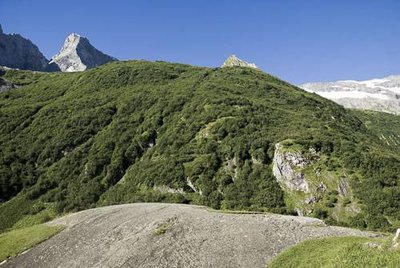 Le "Dos de l'éléphant" : roche polie et striée par le passage du glacier.