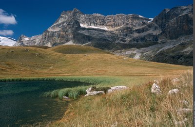 Lac du Perron. Vue vers le Mont Pelve et la Roche Ferran. Vue vers NO. (PNV ZC)